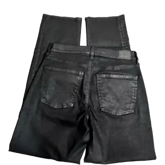American Eagle Coated Jeans Pants Women's 4 High Rise Straight Black - Picture 2 of 9